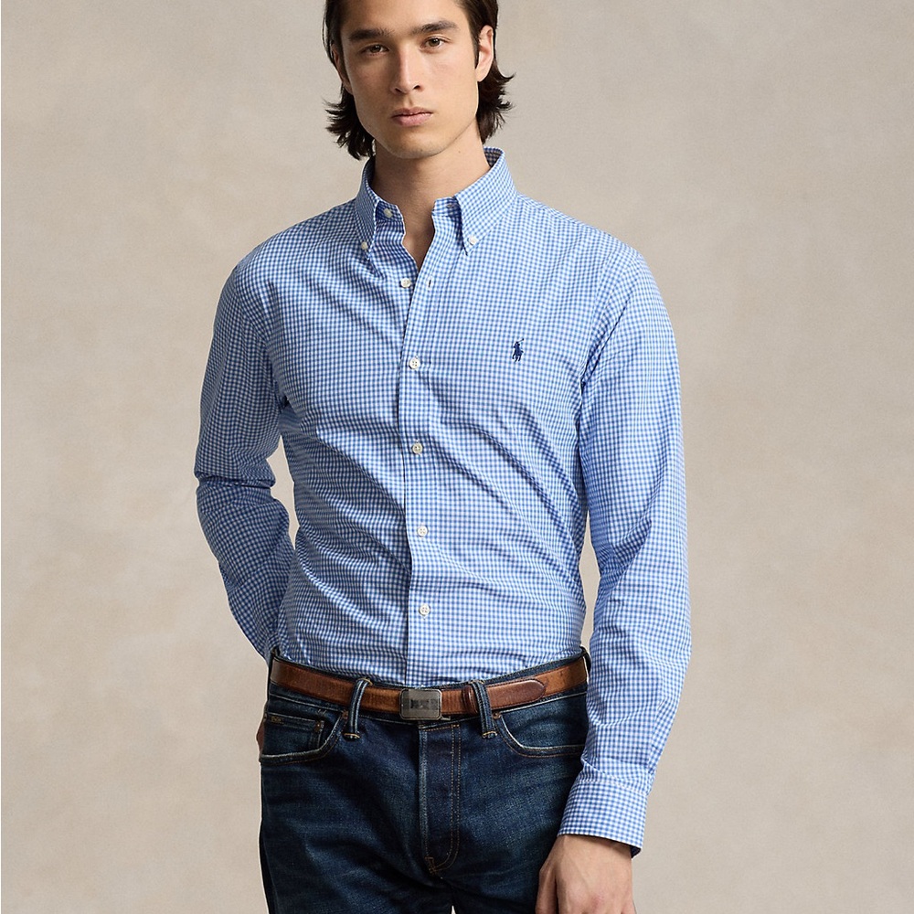 Polo Ralph Lauren Classic Fit Plaid Stretch Poplin Shirt
Blue/White Check Size M